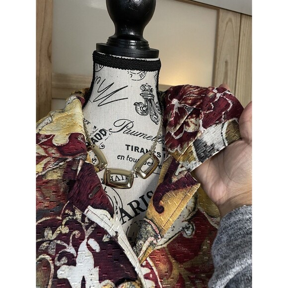 Chico's Silk Blend Floral Jacket Size 2 Large Button Front 3/4 Sleeve Pockets - Picture 7 of 13